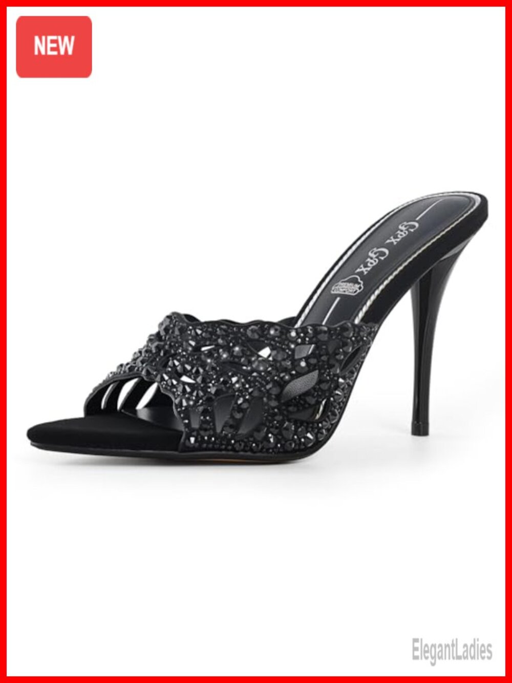 Women Stiletto Mule Heels Rhinestone Cutout Open Toe Slip On Wedding Party Shoes
